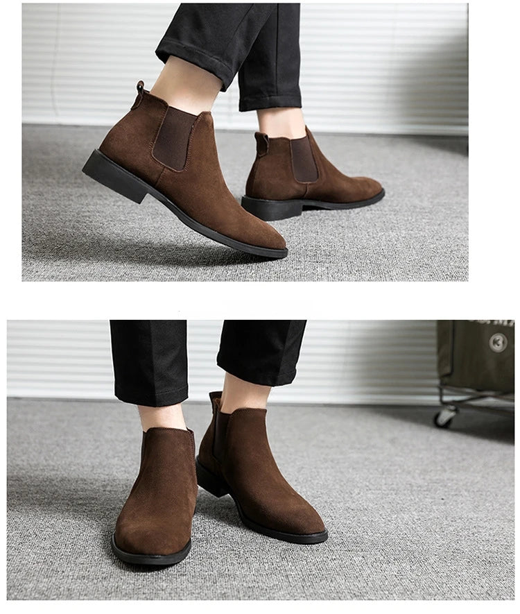 Men's Retro Classical Chelsea Boots Cow Suede Genuine Leather Men Fashion Ankle Boot Mens Casual Short Boots High-Top Shoes - reetell