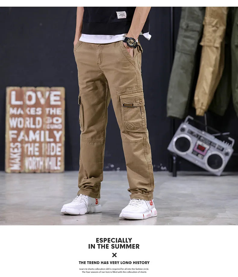 KSTUN 2024 Autumn Cargo Pants Multi-pockets Straight Cut 100% Cotton Overalls Outdoor Man Trousers Tactical Casual Pants