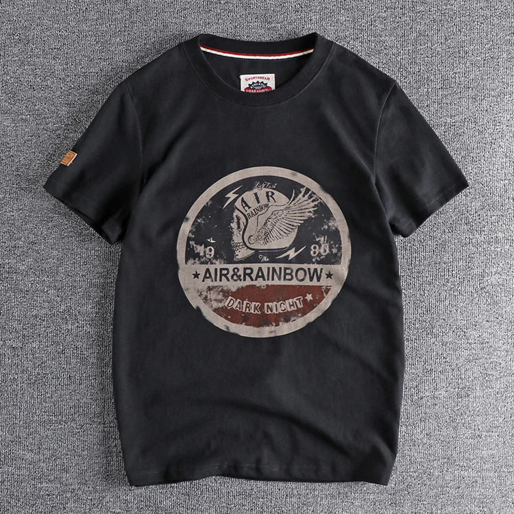 Summer New American Retro Short-sleeved O-neck Skull Printed T-shirt Men's Fashion Simple 100% Cotton Washed Casual Sport Tops