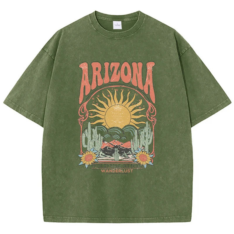 Fashion Women Cotton Washed T-Shirt Beautiful Arizona Wildlife Vacation Invites You Print Tops Casual Loose Tees Vintage Clothes - reetell