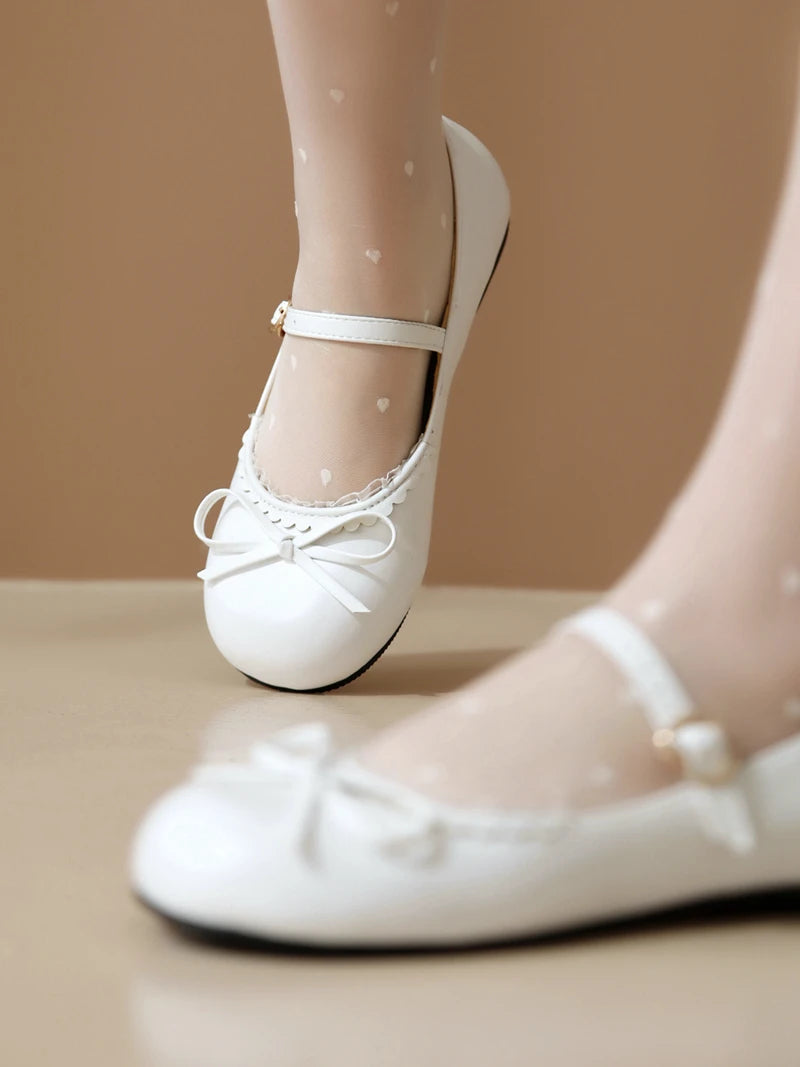 Spring Autumn Pink White Mary Janes Flat Shoes Woman Round Toe Buckle Strap Lolita Girls Student Ballet Flats Plus Size 43 44 45 - reetell