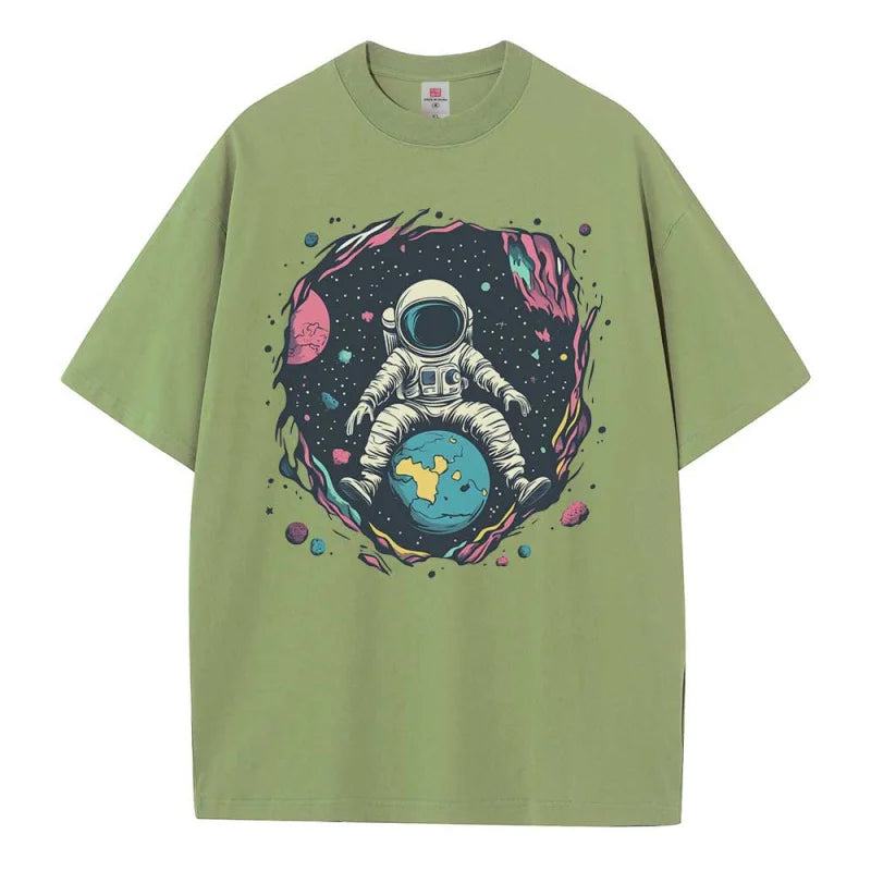 Baggy T Shirt Cotton Graphic Tees Designer Clothes Space Earth Astronaut Dropped Shoulders Vintage Unisex Tops Oversize T Shirts - reetell