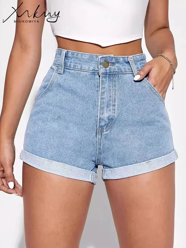 Summer Shorts For Women Casual Denim 2024 Solid Blue Short Jean Shorts Women Sexy Straight Women's Denim Shorts High Waisted - reetell