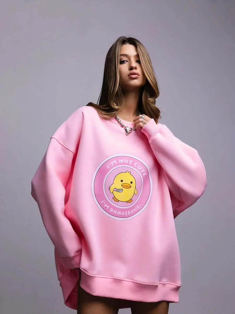 Bornladies Women's Loose Round Neck Sweatshirt Oversized Chic Printing Hoodies Casual Autumn Winter Warm Female Trendy PulloverT - reetell