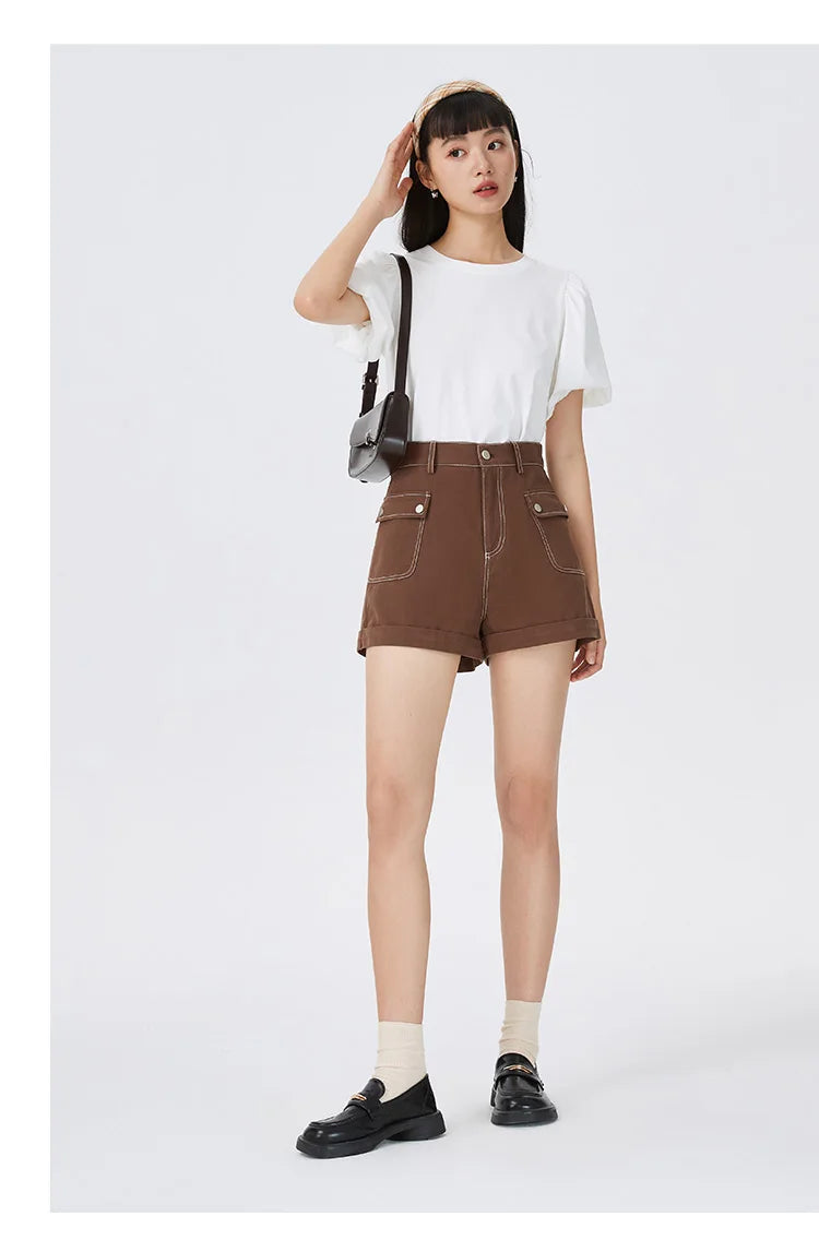 Semir Casual Pants Women Cargo Pants Simple And Handsome 2024 Summer New Pure Cotton A-Line Shorts Versatile - reetell