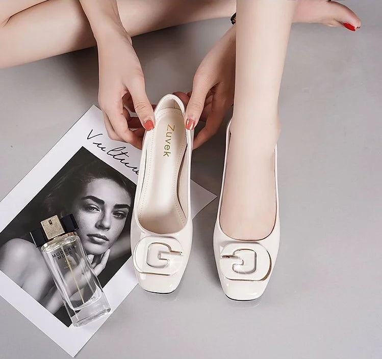 Red Women's Summer Footwear Round Toe with Medium Heels Square White Kawaii Shoes for Woman 2024 Cute Stylish Casual Chic Point