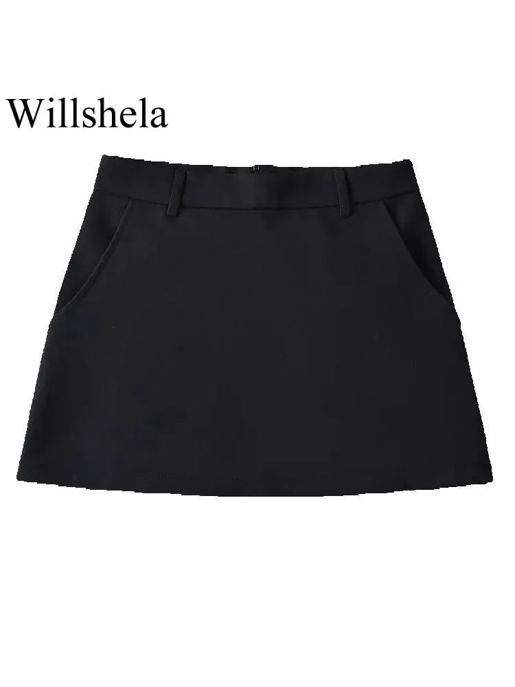 Willshela Women Fashion Solid Back Zipper A-Line Mini Skirt Vintage High Waist Female Chic Lady Skirts - reetell