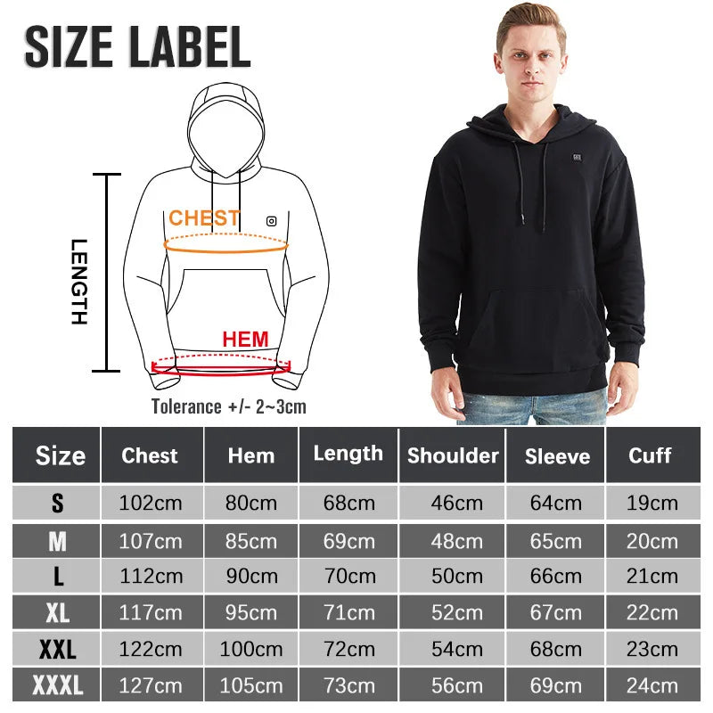 Winter Men's and women's  USB Heated hoodies Cotton Zipper Pocket Wool Thick Lovers Fall/winter Heating casual hoodies - reetell