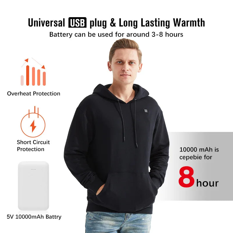 Winter Men's and women's  USB Heated hoodies Cotton Zipper Pocket Wool Thick Lovers Fall/winter Heating casual hoodies - reetell