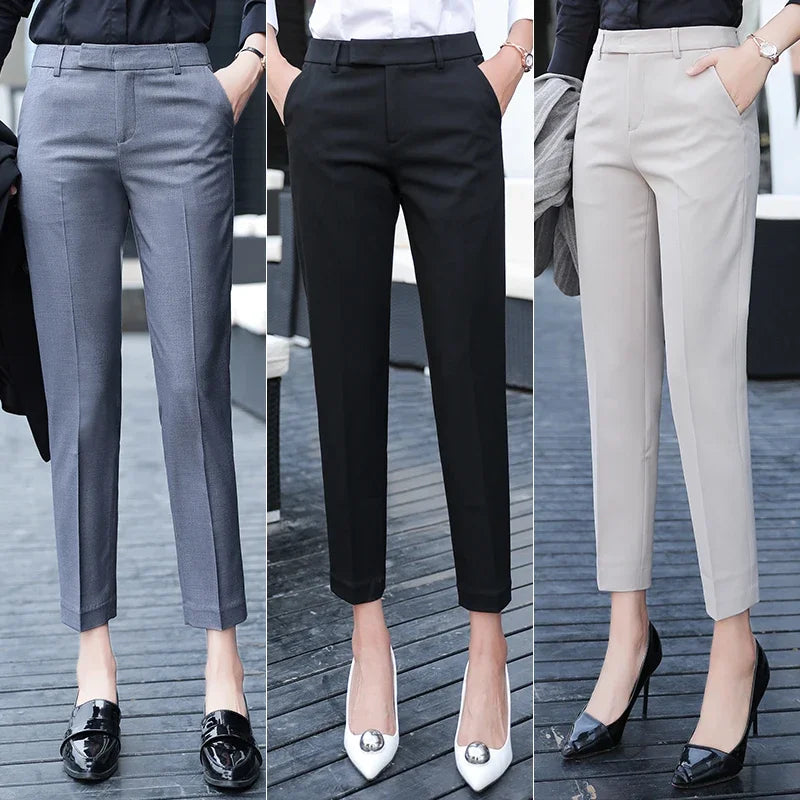 Black Gray Suit Pants Woman High Waist Pants Office  Formal Work Trousers Female Elegant Casual Straight Pants - reetell