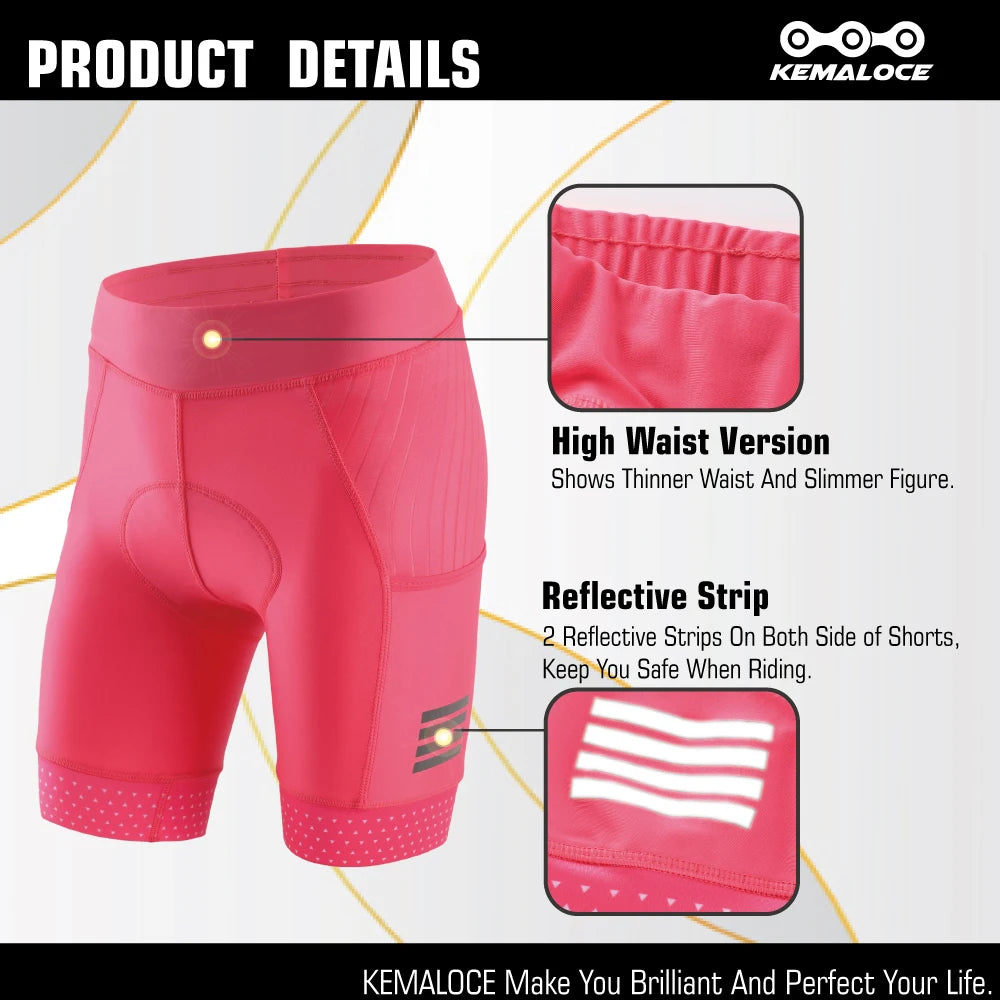 KEMALOCE Women Cycling Shorts 2024 Pink&Black Breathable Summer Bicycle Shorts Female 5D Gel Pad Pocket Lady Bike Shorts - reetell