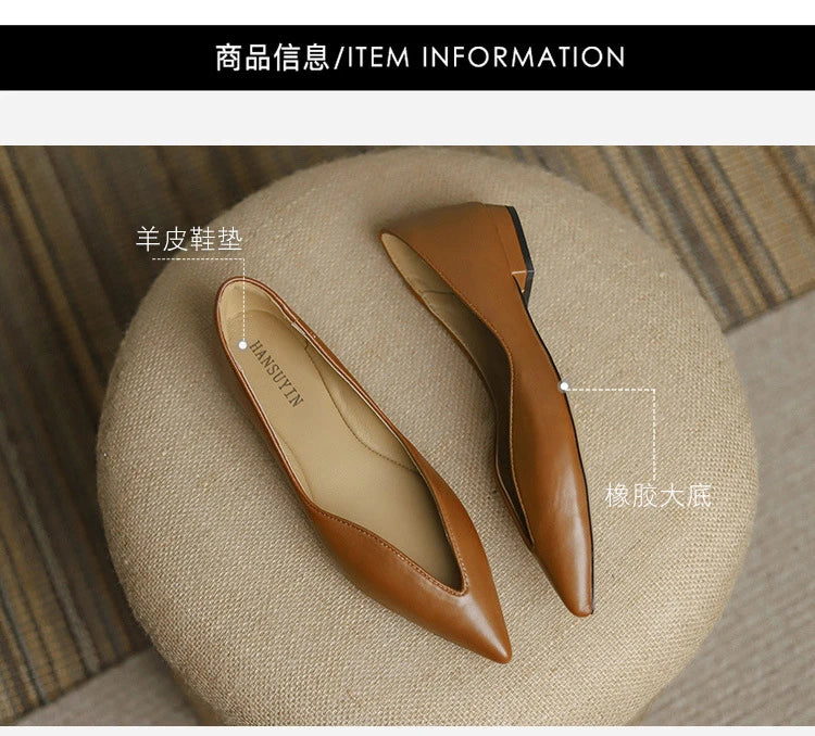 Luxury Temperament Women Shoe Summer New French Pointed Leather Shoe Simple Comfortable Single Shoe Sheepskin Elegant Low Heels