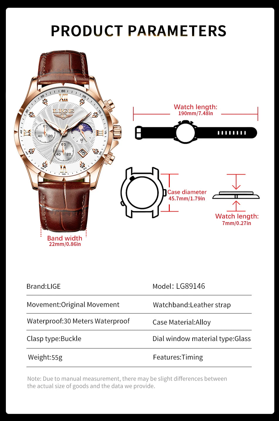 LIGE Mens Watches Casual Business Watch Men Luxury Waterproof Date Luminous Chronograph Wristwatch Quartz Watch Leather Clock