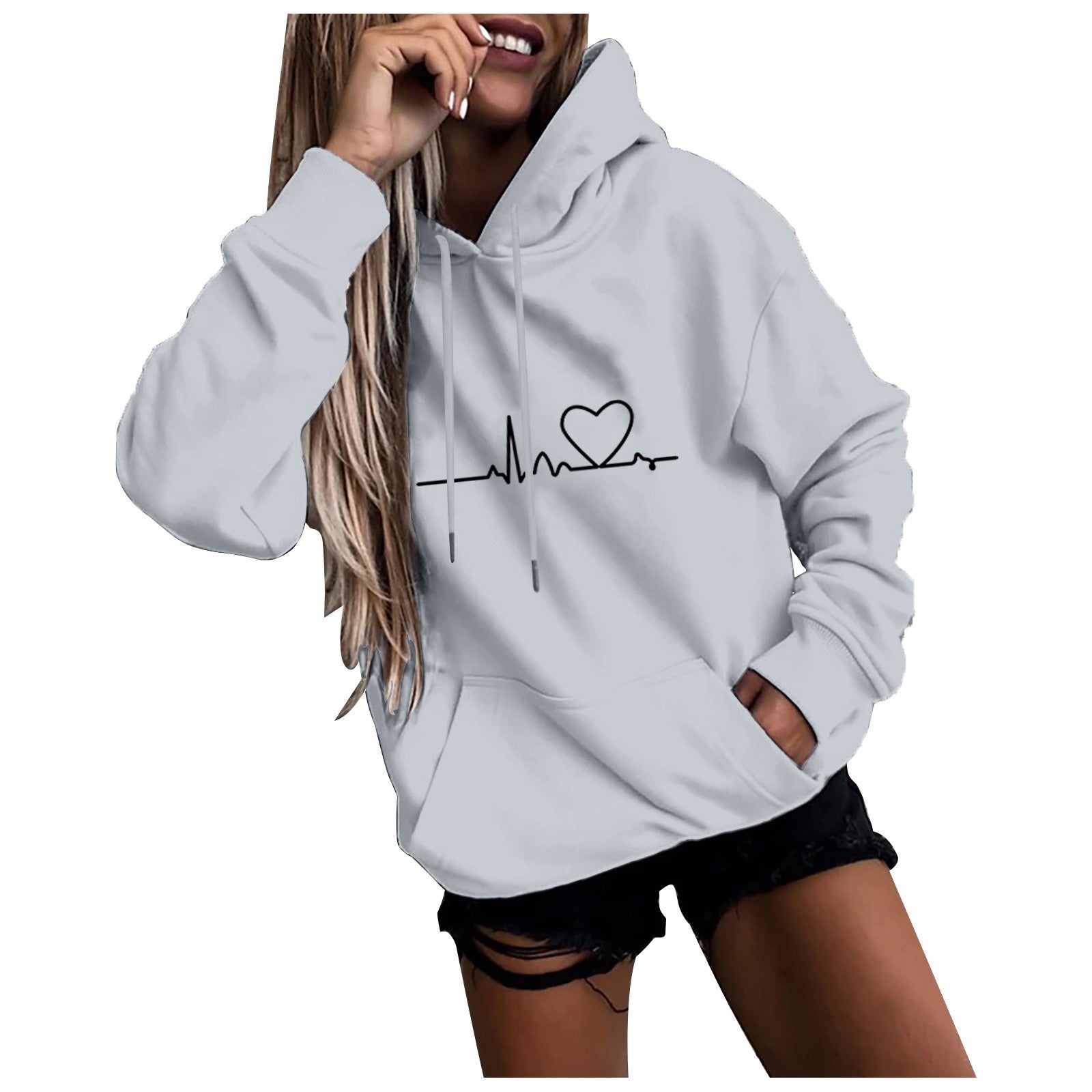 Hoodies for Women Solid Long Sleeve Sports Fun Print Sweatshirts Female Autumn Winter Casual Loose Hooded Sweatshirt - reetell