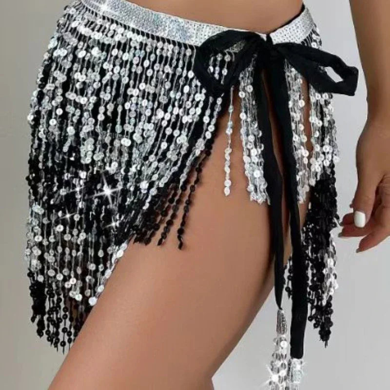 Mini Skirt Women Clothing Fashion Clothes Casual Stage Show Dance Club Party Sequins Tassel Waist Chain Belts for Women - reetell