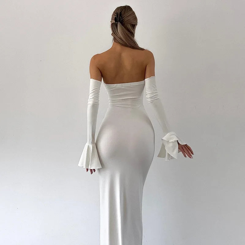 Nsauye Autumn Chic Elegant Women Sexy Evening Birthday Party Night Club Dress Off Shoulder Long Sleeve Maxi Bodycon Dress 2024 - reetell