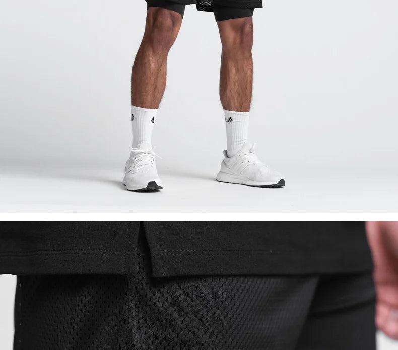 Gyms Mens Fitness Basketball Shorts Summer Running Male Breathable 2 in 1 Quick Dry Jogging Casual Short Pants Workout Bottoms - reetell