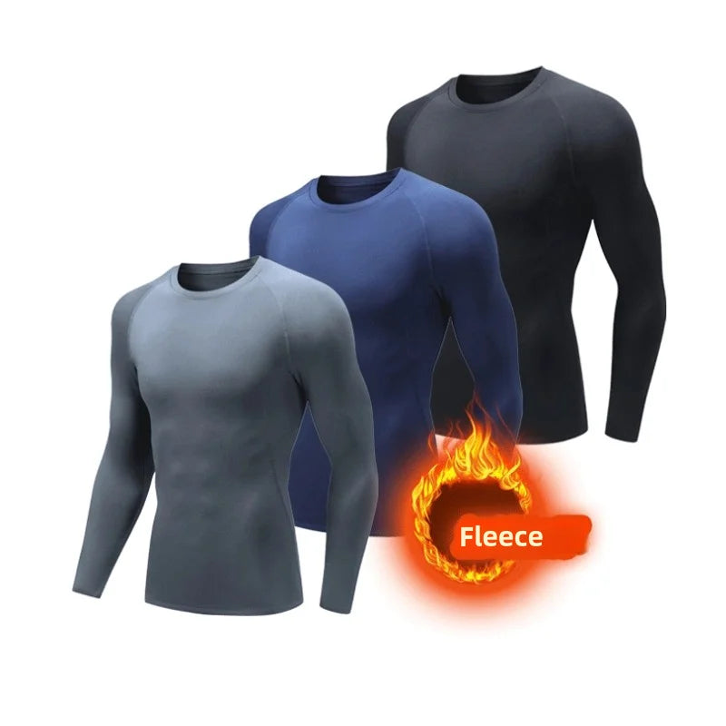 2024 Winter Thermal Fleece Compression Long Sleeve Running T-Shirt Men Quick Dry Stretch Gym Fitness Shirt Sportswear Top Tees