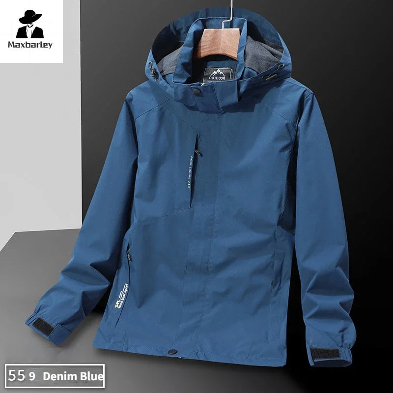 Casual Men's Lightweight Windbreaker Jacket Spring and Autumn Waterproof Work Hooded Sports Raincoat Unisex Camping Travel Coat - reetell