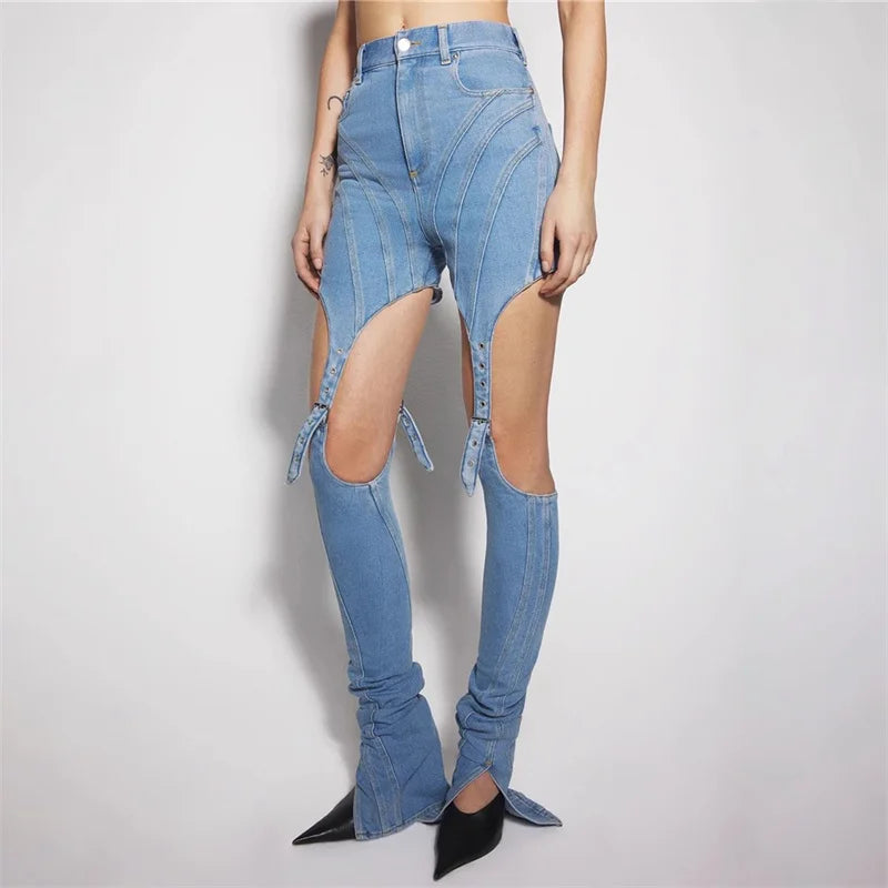 Women's jeans New sexy hollow out women's pants for autumn 2024 pure cotton pencil pants y2k High waisted slim floor mop pants - reetell