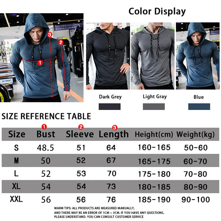 Mens Fitness Tracksuit Running Sport Hoodie Gym Joggers Hooded Outdoor Workout Athletic Clothing Muscle Training Sweatshirt Tops - reetell