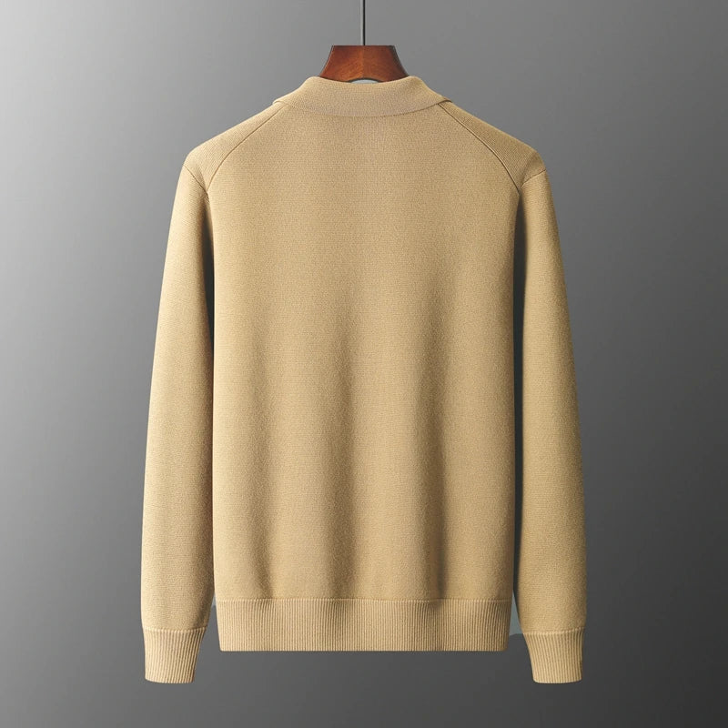 New 2023 Autumn/Winter Cashmere Cardigan Men's Polo Neck Sweater Long Sleeve Knitted Business Casual Wool Sweater Solid Color - reetell