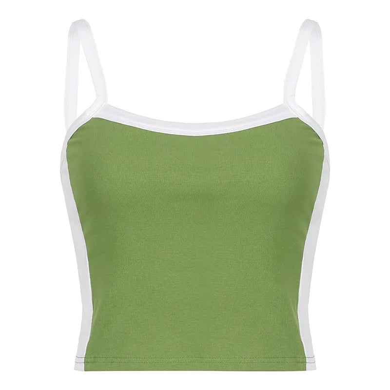 Sleeveless Knitted Crop Tops Green Sexy Basic Patchwork Summer Casual Cami Backless Y2k Vintage Tank Top Women - reetell