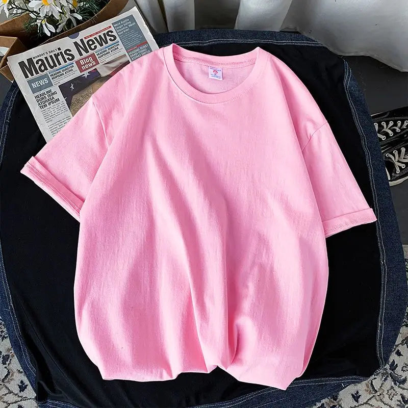 100% Cotton Half Sleeve Men Women Summer T-shirt Fashion Solid Color Simple O Neck Tops Loose Casual Basic Short-sleeved