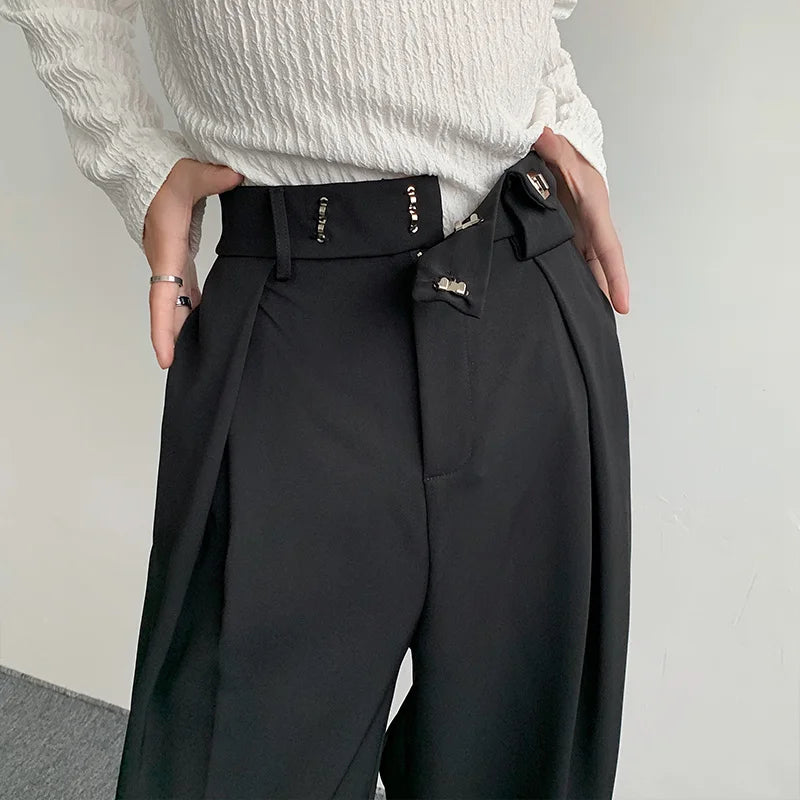 2023 New Black Suit Pants Men Fashion Social Mens Dress Pants Korean Loose Oversized Wide Leg Pants Mens Formal Trousers M-2XL - reetell