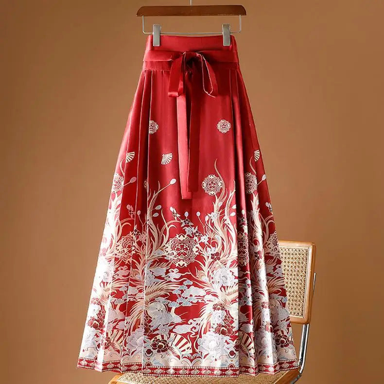 Vintage Maxi Chinese Style Horse Face Skirts for Women Saia One-piece Long Hanfu Pleated Skirt Woman Clothing Faldas Harajuku - reetell