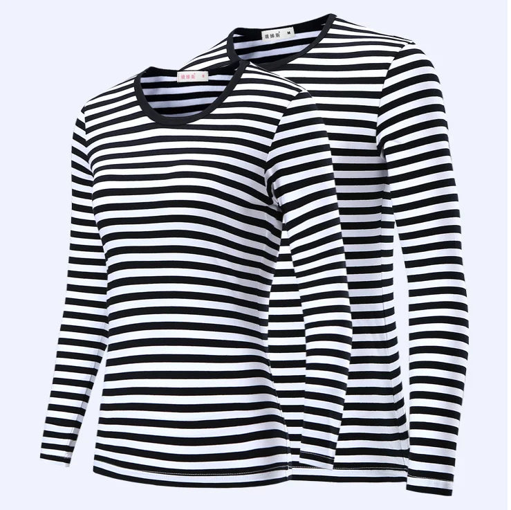 Men T-Shirt For Men Clothing Harajuku Women's t-shirt Slim Fit Cotton Stripe Long Sleeve Shirt Plus Size Fashion T-Shirts T01