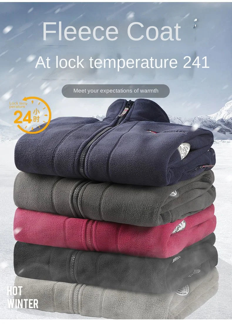 Winter Warm Fleece Jacket Men's Climbing Double Thickened Pocket Jacket Outdoor High Collar Windproof Ski Sweatshirt Coat Men - reetell