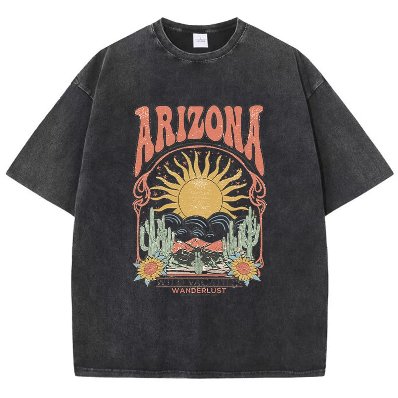 Fashion Women Cotton Washed T-Shirt Beautiful Arizona Wildlife Vacation Invites You Print Tops Casual Loose Tees Vintage Clothes - reetell