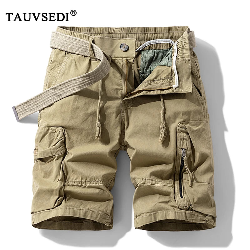 Summer Men Cotton Cargo Shorts Man Beach Jogger Outdoor Multi Pocket Short Pants Male Loose Bermuda Solid Vintage Classic Shorts