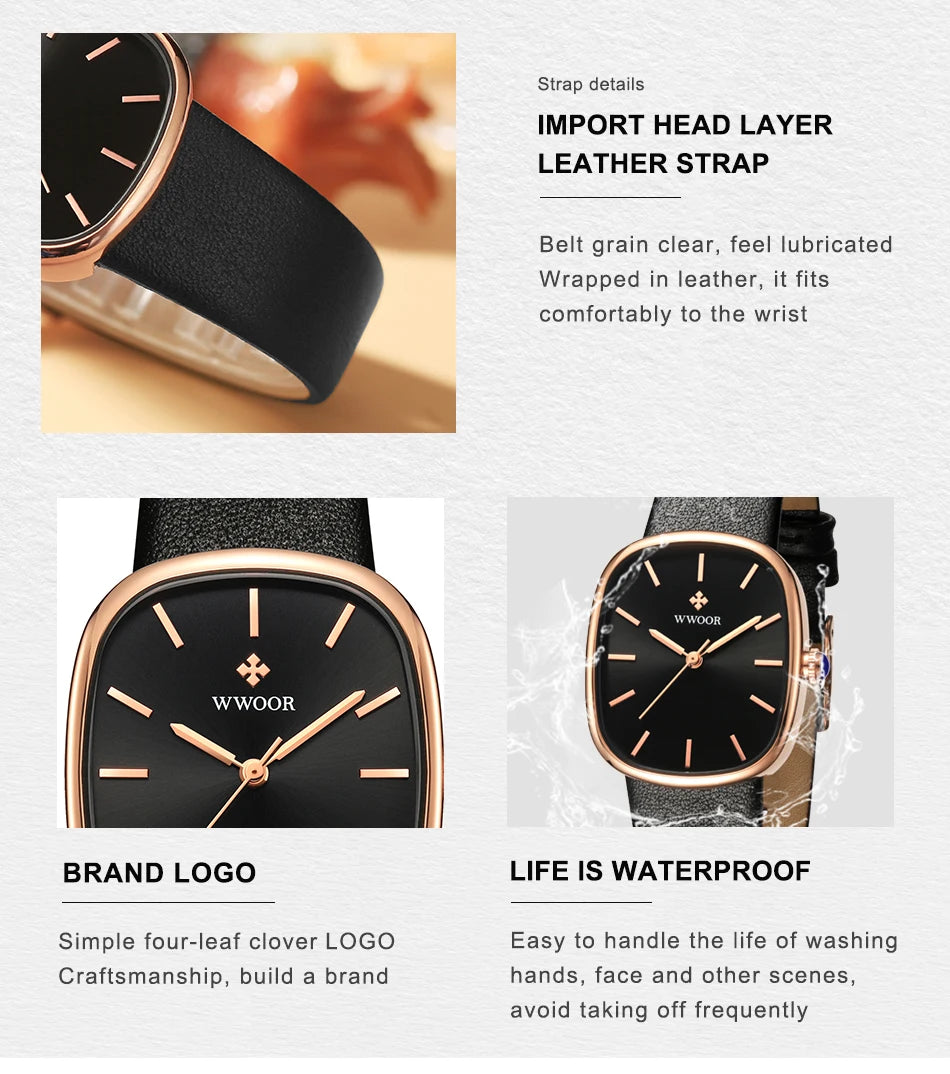 WWOOR 2024 Women Watch Fashion Leather Quartz Bracelet Watch Top Brand Luxury Waterproof Ladies Wristwatch Montre Femme Feminino