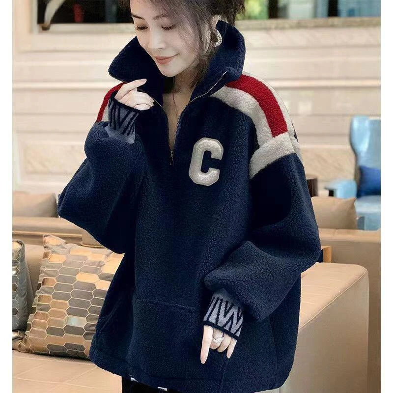 Imitation Lamb Hair Women's Sportswear Sweatshirts Autumn Winter Warm Top Pullover Retro Fashion Loose - reetell