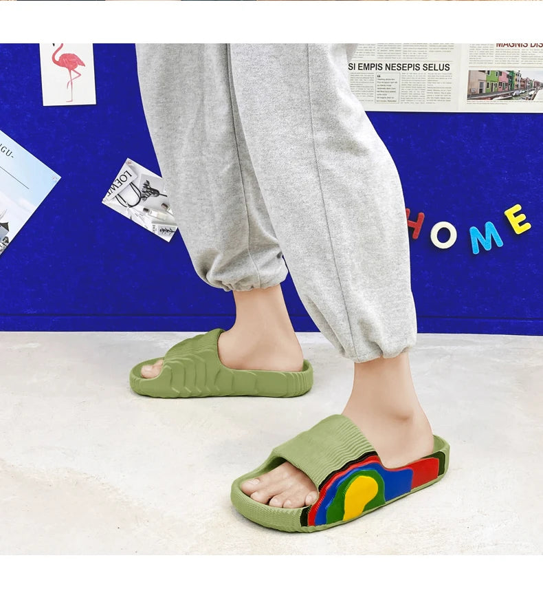 Summer Slippers Mens EVA Leisure Couples Non-slip Beach Indoor Bathroom Flats Ourdoor Slides Graffiti Thick Sole Creative Casual