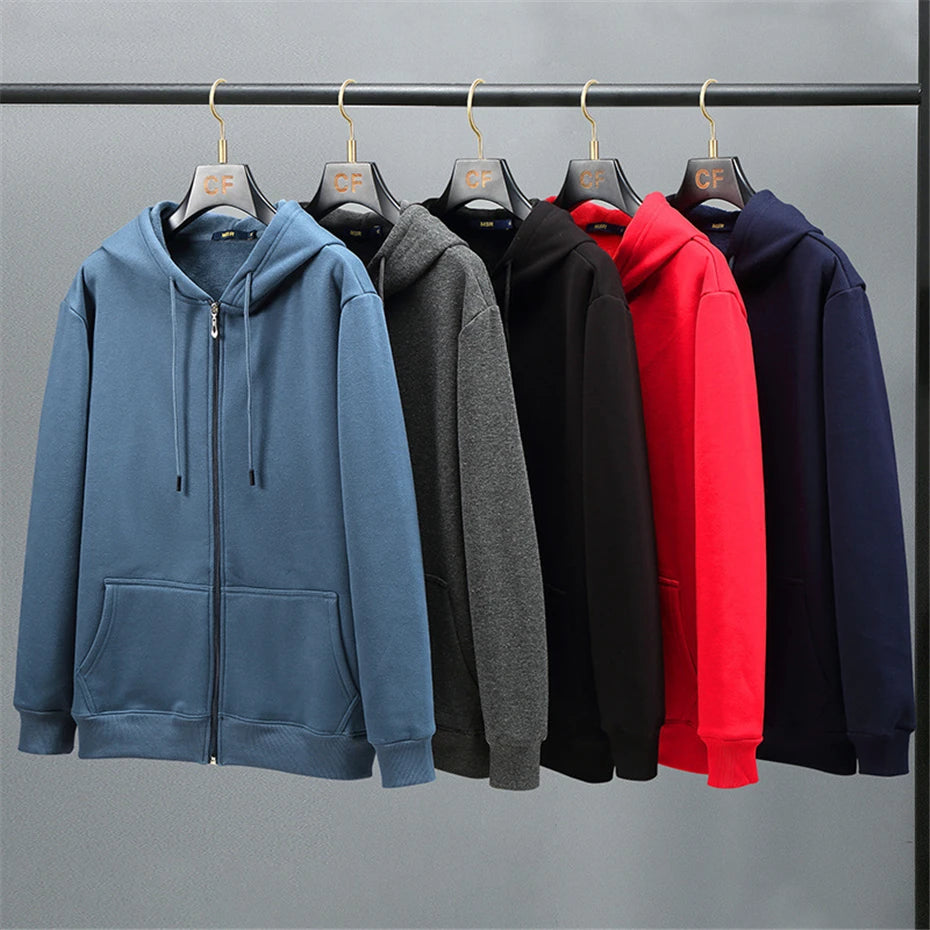 2024 Men Zip Oversized Hoodie Plus Sized Fleece Hood Long Sleeve Top Male Sweatshirt Zipper Loose Baggy Big Size Plus Large 12XL