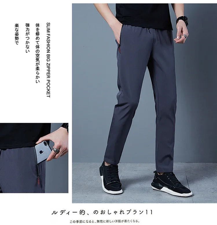 Men's Casual Pants Business Stretch Slim Fit Elastic Waist Jogger Korean Classic Blue Black Gray Male Brand Trousers - reetell