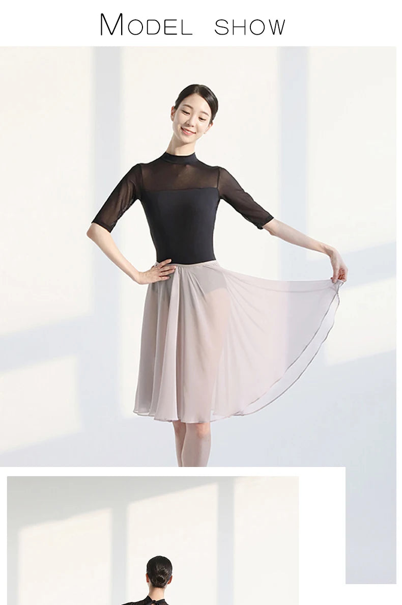 Women's Ballet Skirt Chiffon Skirt Lace Dance Skirt Adult Body Dress Girls Practice Ballet Dance Skirt Mesh Skirt Tutu