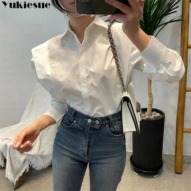 Women's Shirt Autumn 2023 New Chic Long-Sleeve Loose Blouses Street Elegant Tops Shirt OL office women blouses and tops shirts - reetell