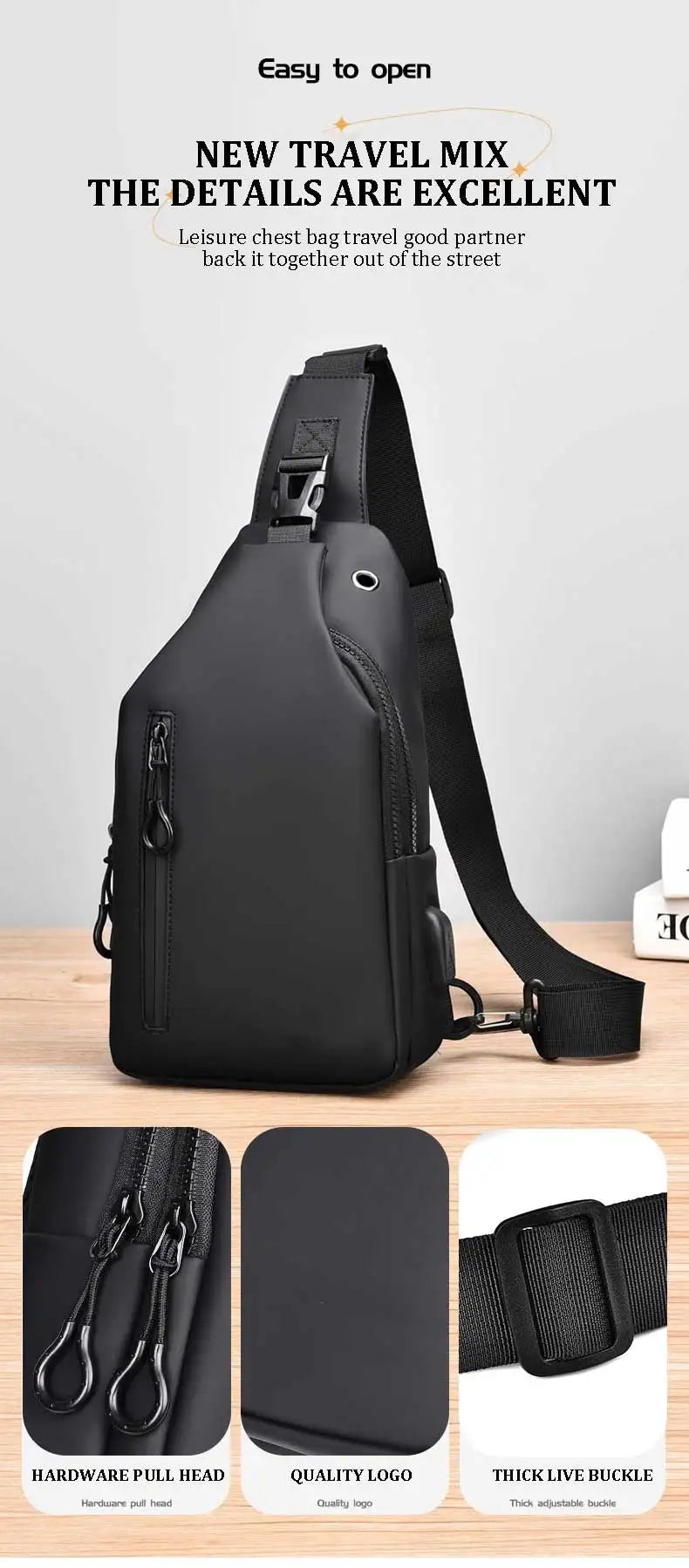 inmindhouse Chest Bag Fashion New Solid Color Men Chest Bag Outdoor Casual Fashion One Shoulder Crossbody Bag