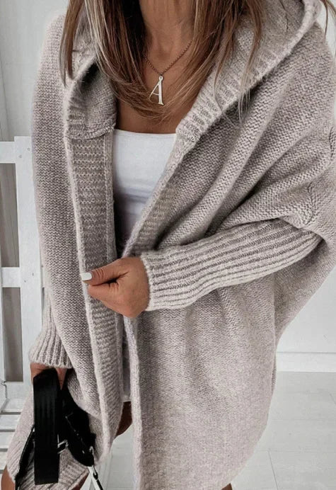 Cardigan for Women Autumn Fashion Solid Color Long Sleeved Temperament Commuting Loose Knit Open Front Hooded Sweater Cardigan - reetell