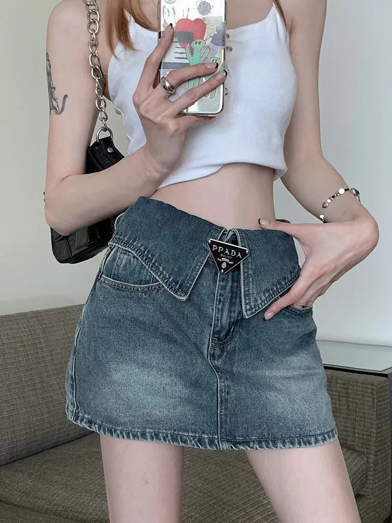 Fashion High Waist Denim Mini Skirt Women's 2023 Summer New Fashion Button Zipper Slim Fit Korean Street  Casual A-line Skirt - reetell