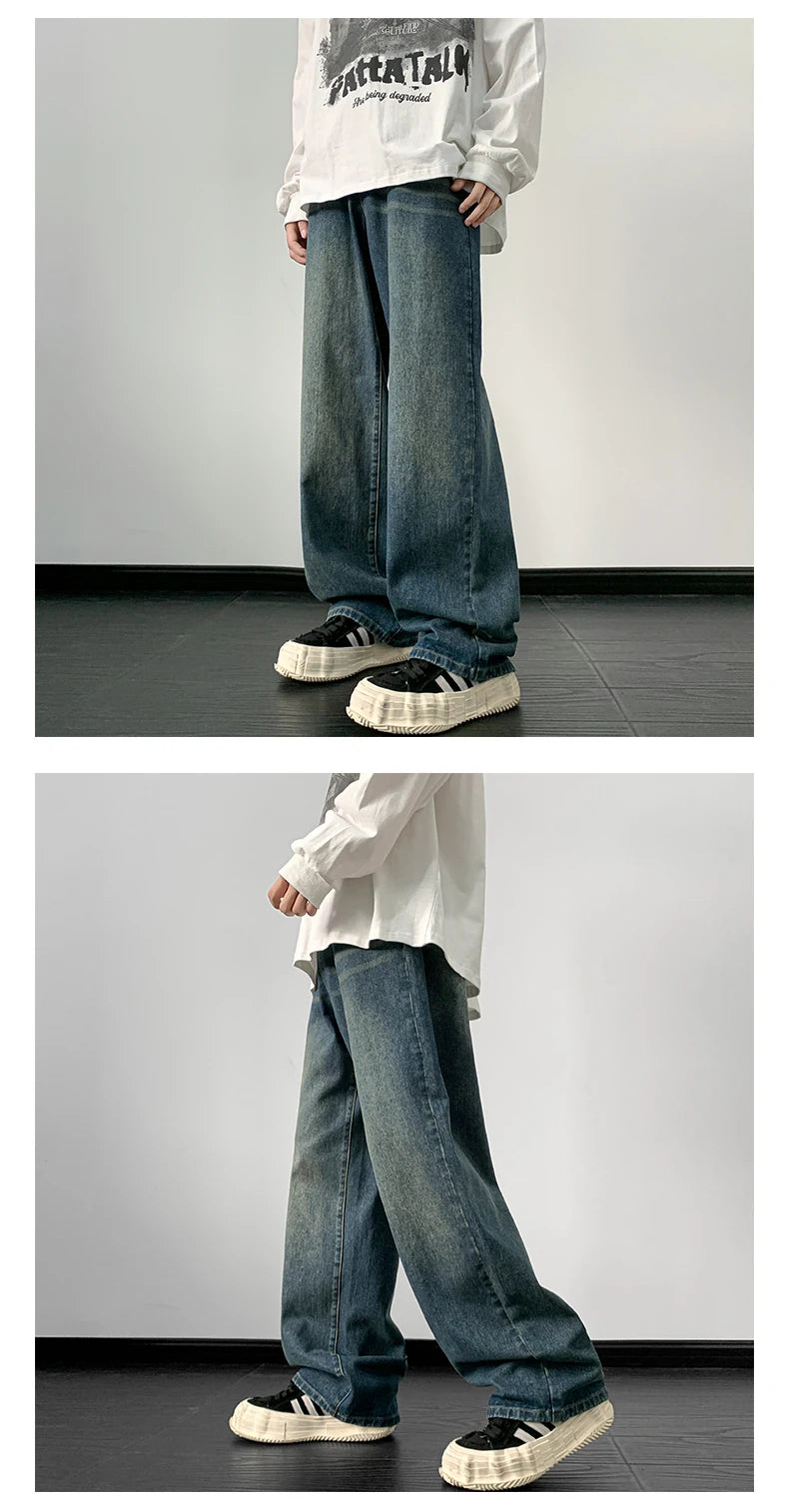 Jeans men Wide Leg Jeans Male Loose Straight Denim Pants 2024 Autumn Harajuku Vintage Blue Jean Trouser Streetwear Clothes - reetell