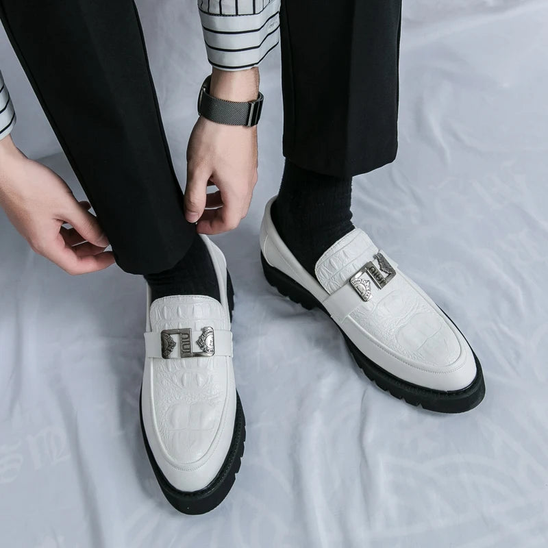 White Loafers Mens Party and Business Loafers Thick Soled Men Dress Platform Shoes Comfortable Slip-On Fashion New Casual Shoes - reetell