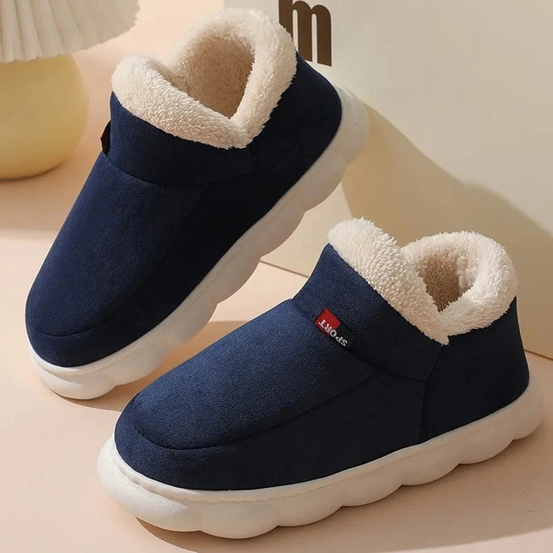 Bebealy Warm Winter Fur Men Slippers Indoor Fluffy Plush Men Shoes Outdoor Casual House Ankle Boots For Men Non-slip Soft Shoes