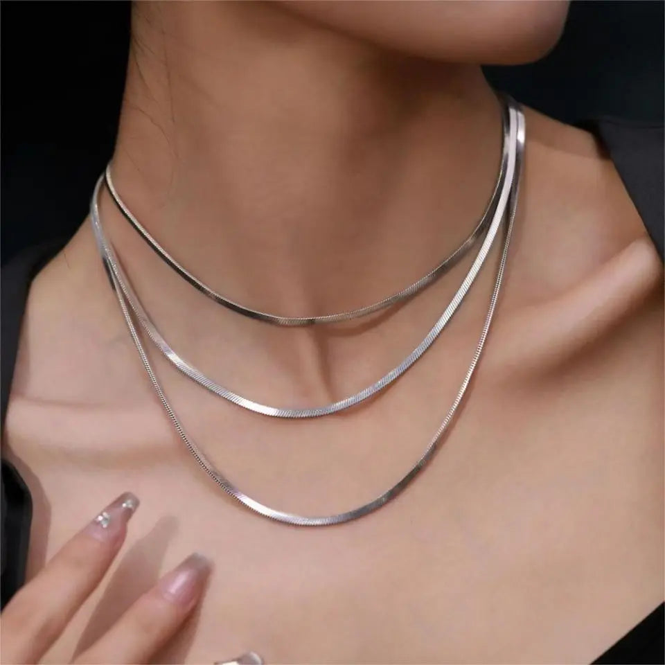 eManco Unisex Snake Chain Necklace Silver Color Choker Stainless Steel Herringbone Chain Necklace For Women Jewelry Wholesale