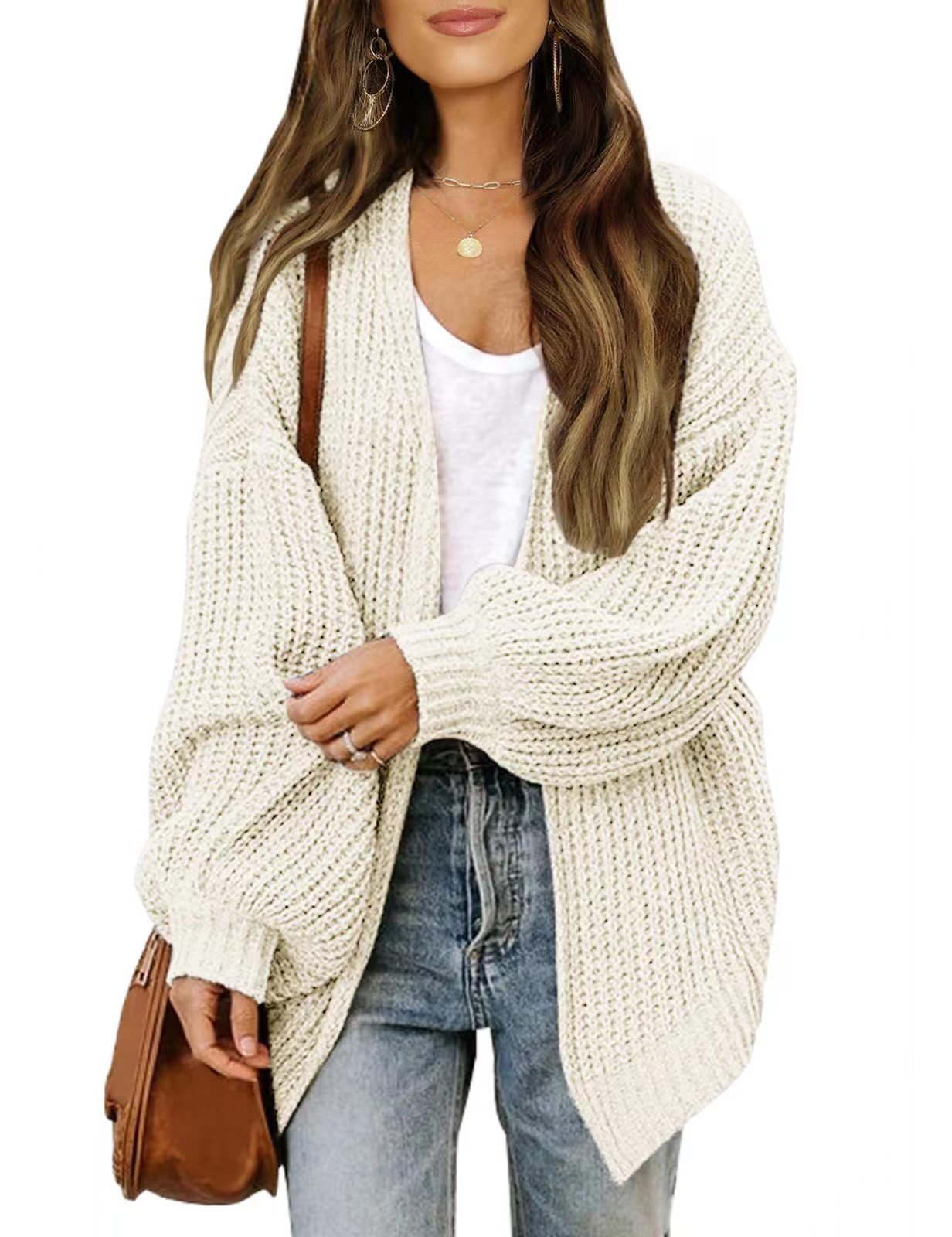 ITOOLIN Winter Women Solid Cardigan Sweater Coat Loose Casual Lantern Sleeve Jacket  For Women Autumn Knitted Coat 2023 - reetell