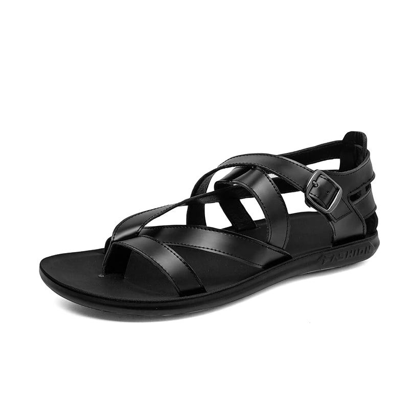 Rome Style Men Leather Sandals Cross Strap White Solid Men 2022 Summer Beach Shoes Size 38-45 Daily Casual Outdoor Driving